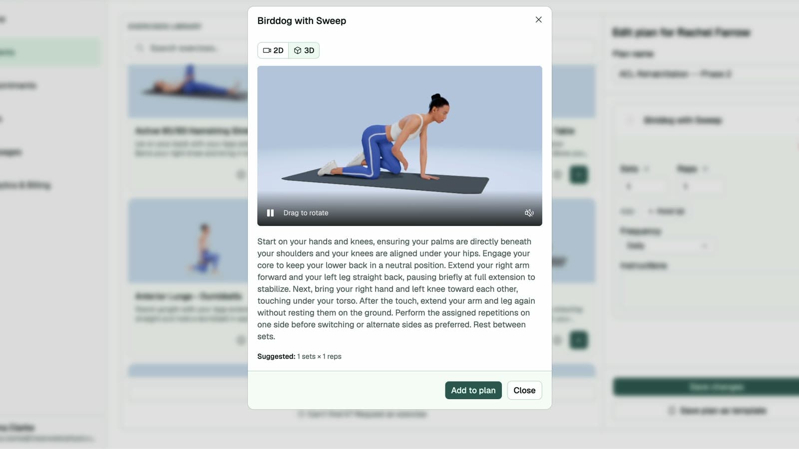 The same exercise viewed from the front in the 3D viewer