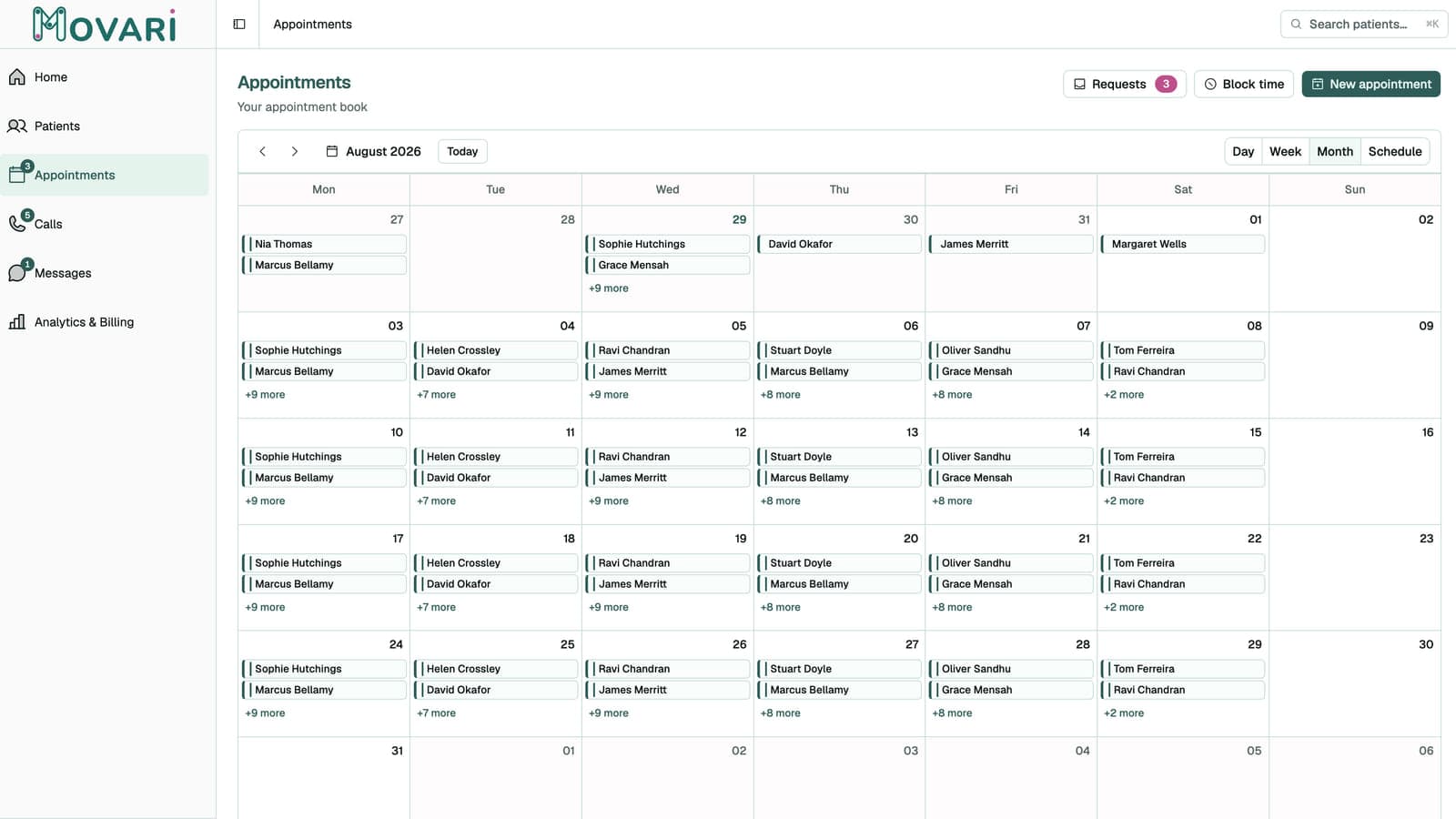 The appointment book in month view