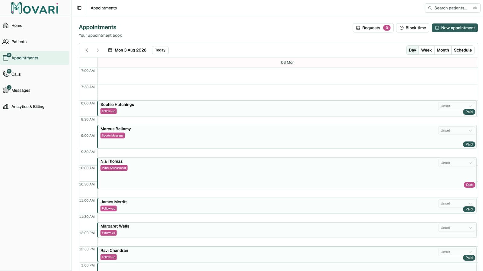 The appointment book in day view
