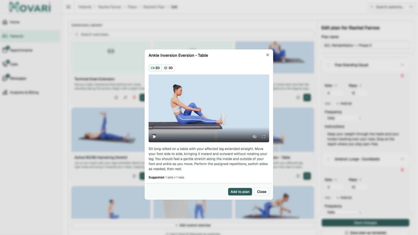 An exercise preview playing its demonstration video with voiceover